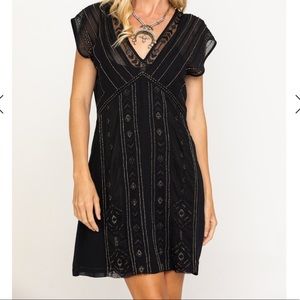 Idyllwind Black Beaded Mini Dress with Lace Detail Size Extra Small